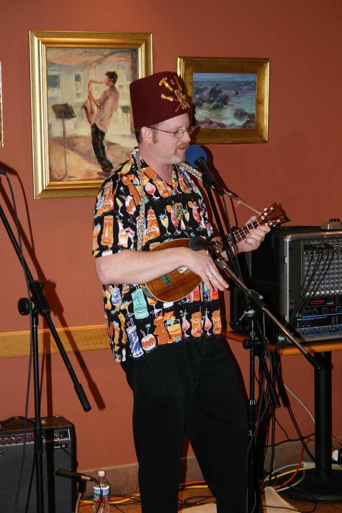 Tiki King playing Ukulele at Borders 3