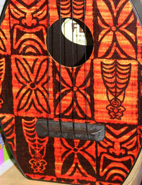 Barkcloth Flea Ukulele close up by Tiki King