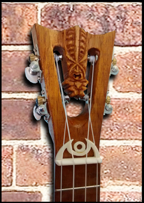 concert Ukulele #51, headstock detail, Built by Tiki King, 2016