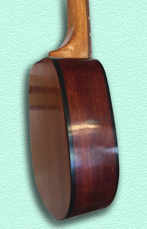 Tiki King Bloodwood concert Ukulele #1 side detail