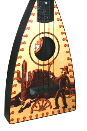 Close up of Cowboy Fluke Ukulele by Tiki King