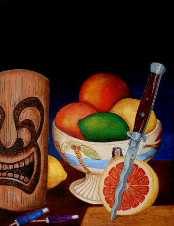Grapefruit with Italian Switchblade, a painting by Tiki King