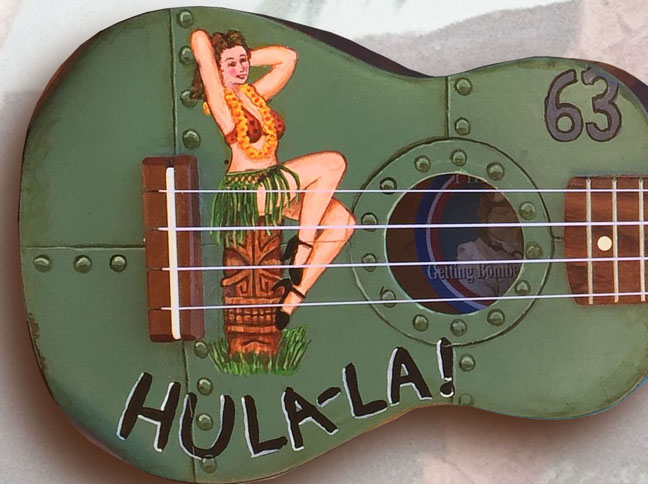 Pin-Up Art Ukulele detail hula-la by Tiki King