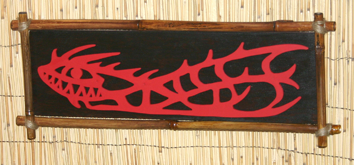 Kahiki fire fish wall plaque, mixed media by Tiki King