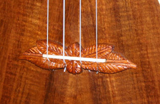 Tiki King custom Traditional Koa Concert Ukulele #2, bridge detail