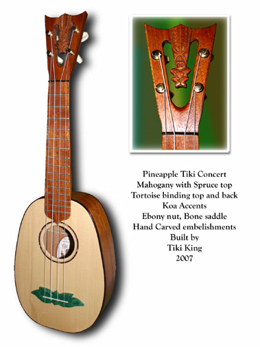 custom pineapple shape Ukulele by Tiki King