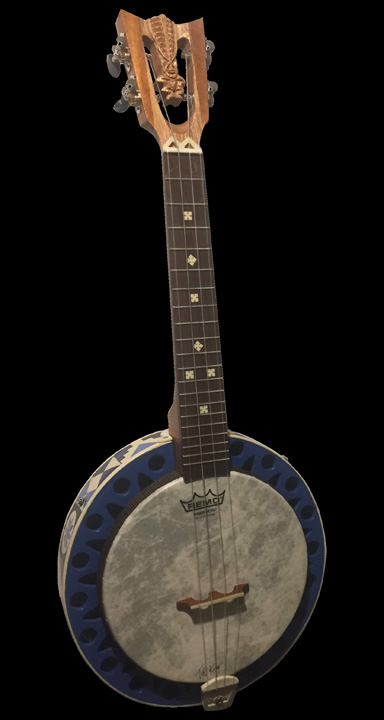 Tiki King small world inspired Banjo Uke, front