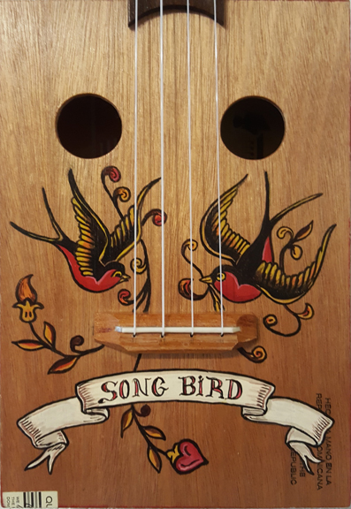 song bird tattoo cigarbox Ukulele detail