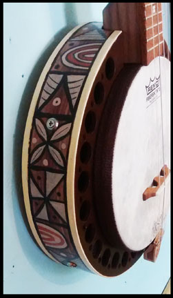 Tapa Cloth inspired Banjo Uke detail