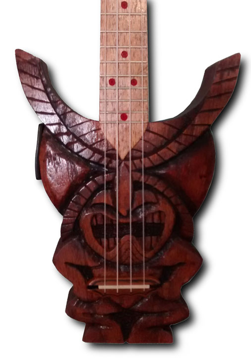 bridge detail on solid body tiki ukulele #4 by Tiki King