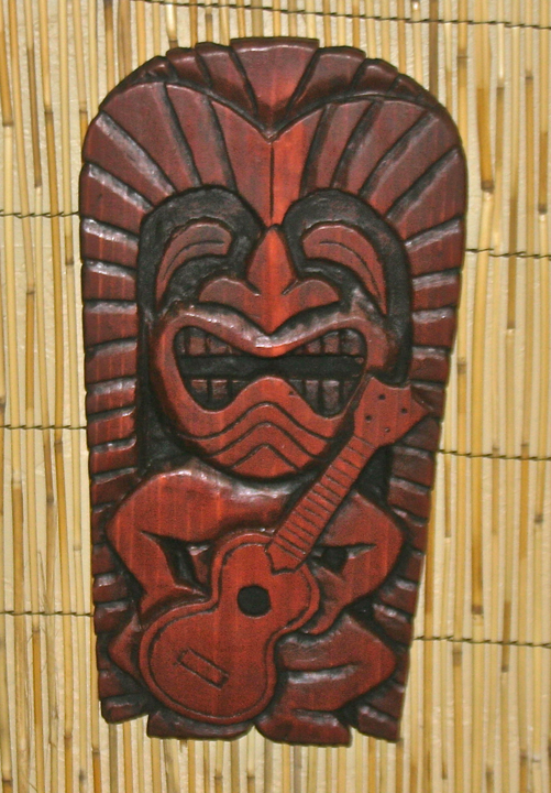 Ukulele Playing tiki carving by Tiki King