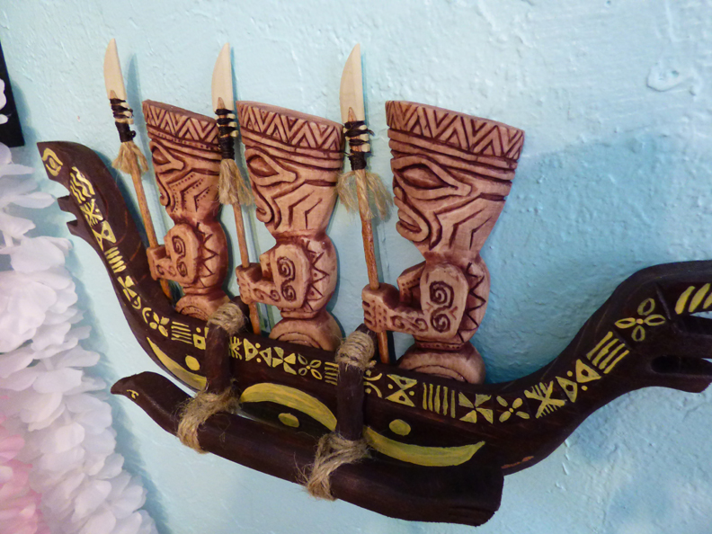 Marquesan War Canoe, view 2, a carving by Tiki King