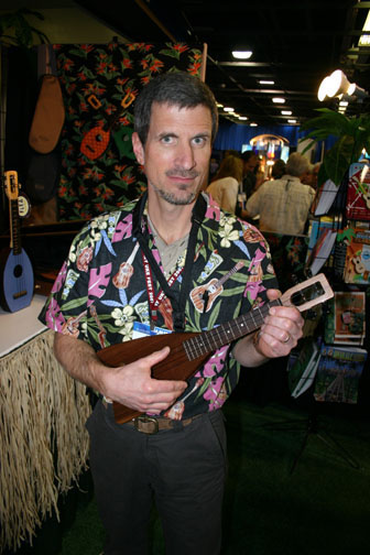 Dale of Magic Fluke shows off a prototype new Solid Body electric Fluke at the NAMM Show January 17th-18th 2008 in Anaheim, CA.