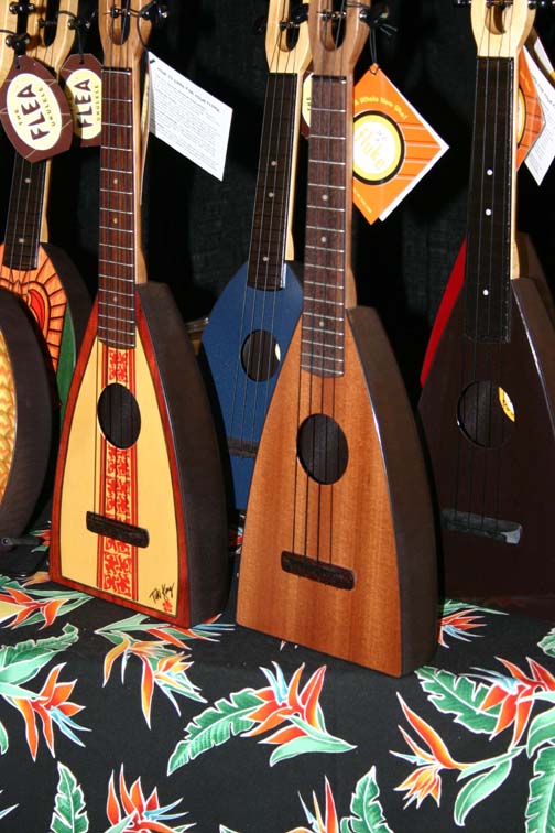 The Mahogany Fluke Ukulele (next to my Surf Fluke design) at the NAMM Show January 16th-19th 2008 in Anaheim, CA.