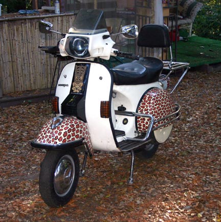 my tiki scooter, a tiki themed vespa p200e