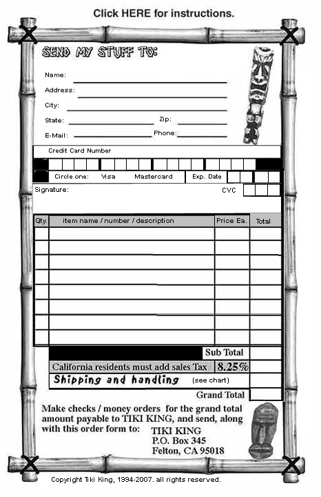 Tiki King mail order form